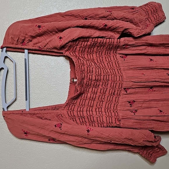 Free People Medium Dahlia Jumpsuit Long Sleeve Rust Rose Gauze Embroidered - Picture 6 of 12